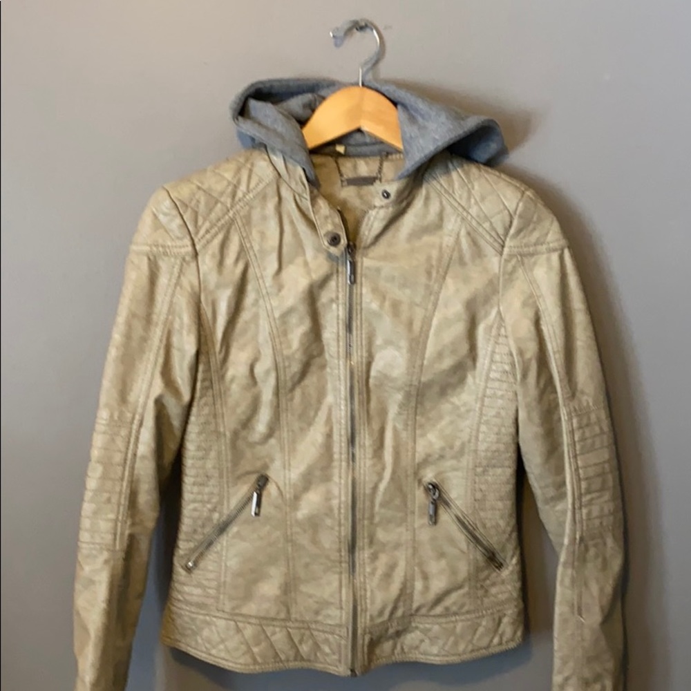 Faux leather zip front jacket